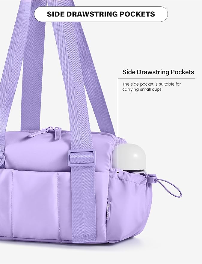 Uselike Small Gym Bag for Women, 7L Mini Duffle Bag for Travel, Lightweight Quilted Puffer Bag for Daily, Cute Shoulder Bag for Dance with Wet Pocket (Lavender Purple)