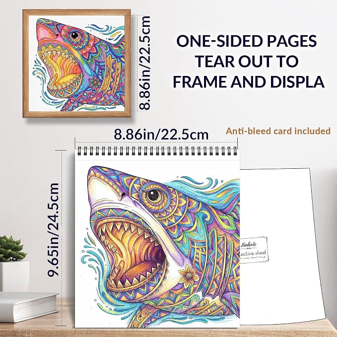 FUNLAVIE Adult Coloring Book - Ocean Animal Mandala Designs for Adults Relaxation and Teens Stress Relief, Spiral Bound Mindfulness Coloring Book for Women, Ocean Creature Mandalas and Patterns