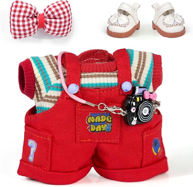17cm Doll Clothes Set-6 Pcs Outfit Set -Cool Style Accessories for 17cm Dolls Clothing-Sweater+Cool Overalls+Small Camera+Shoes (NO Doll)