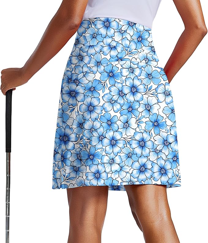 PINSPARK 20" Skorts for Woman Knee Length UPF 50+ Golf Skirts | 4 Pockets, Built-in Shorts, High Waisted, Split Hem, Silky-smooth, Moisture-wicking, for Golf Athletic Tennis Workout Casual