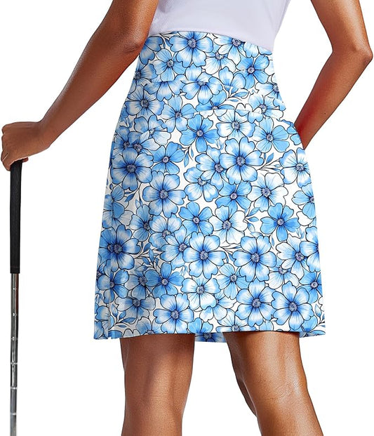 PINSPARK 20" Skorts for Woman Knee Length UPF 50+ Golf Skirts | 4 Pockets, Built-in Shorts, High Waisted, Split Hem, Silky-smooth, Moisture-wicking, for Golf Athletic Tennis Workout Casual