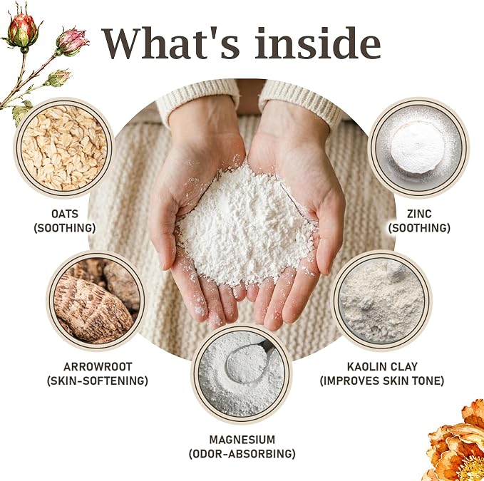 Herb & Root Talc Free Body Dusting Powders. Rose, Vanila, Sandalwood, Lavender, Jasmine, and Gift Sets (Full Size, Rose)