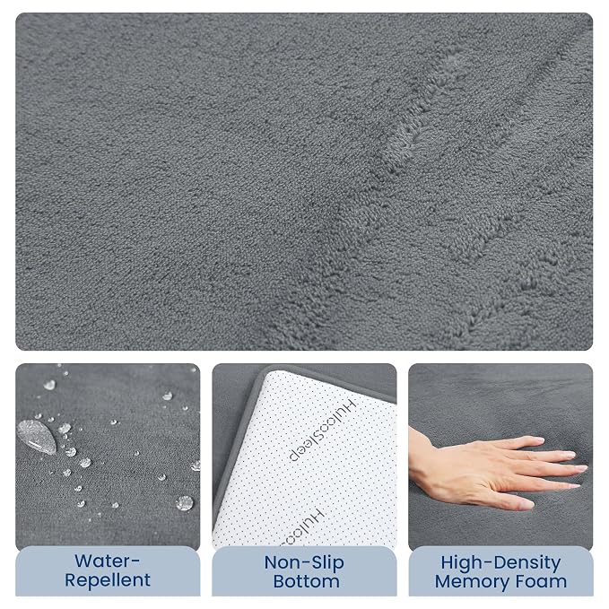 Huloo Sleep Baby Play Mat for Floor,1.3" Thick Elasti-Foam 74"×50" Playpen Mat, Non-Toxic Certified Water-Repellent Coral Velvet, Non-Slip Safe Crawling Mat for Tummy Time, Toddler & Infant (Dark Grey)