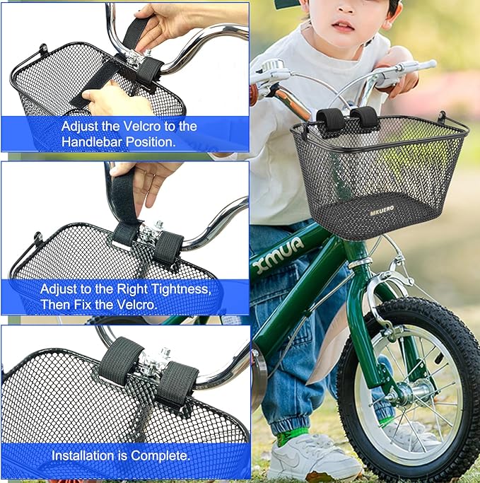 Kids Bike Basket - Front Bicycle Basket for Children, Metal, Cute Decorative Accessory for Kids Bikes & Scooters