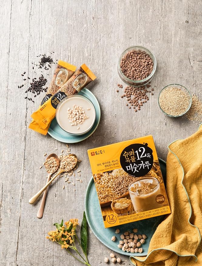 Damtuh Misugaru Powder Drink Mix – Korean 12-Grain Roasted Multigrain Blend with Quinoa, Oat, Lentil & Chickpea, Nutty Latte-Style Breakfast Drink, Caffeine-Free, 20g x 40 Stick Packs