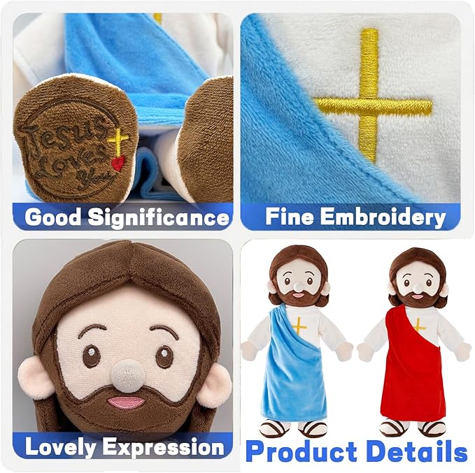 Jesus Plush Doll Jesus Plushie Stuffed Toy Christian Stuff Religious for Kids Christening Easter 14.2" (Blue)