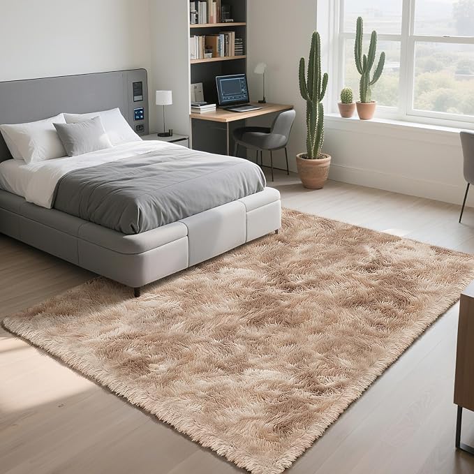 yongyangjuxin Fluffy Rug Shag Area Rug, Mottling Beige 9x12 Area Rugs for Living Room, Large Shag Area Rugs for Bedroom Room Home Decor, Upgrade Anti-Skid Rectangular Fuzzy Rugs