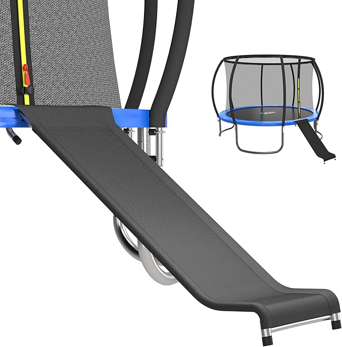Universal Trampoline Slide Ladder for 10/12/14/15FT Trampolines, Black and Silver Design with Heavy Duty Steel Frame, Easy to Assemble，Safety & Buffer Bottom for Kids to Climb Up & Slide Down(Silver)