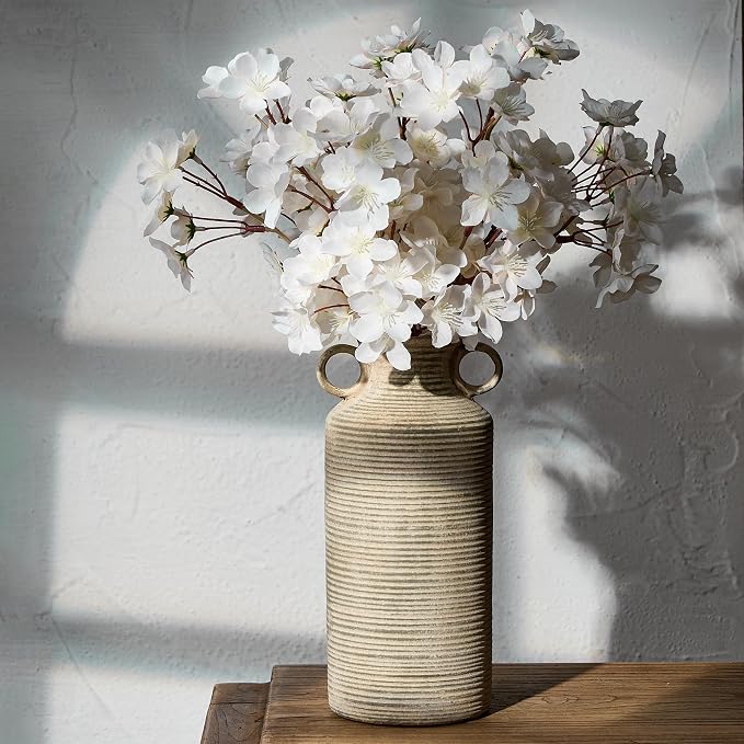 Vaseking Ceramic Rustic Vase with 2 Round Handles, Antique Farmhouse Flower Vase, Vintage Terracotta Vases for Home Decor, Wedding, Living Room, Table, Shelf Decor - 10.2 Inch Tall, Terra