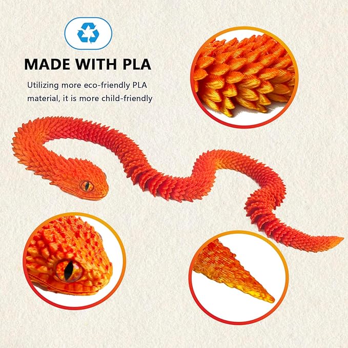 24in 3D Printed Snake Toys, Flexible 3D Printed Animal, Fidget ADHD Snake Toys, Perfect Desk Pet for Animal Collectors