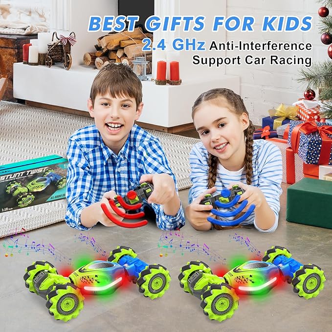 Gesture RC Car, 2.4GHz 4WD Gesture Sensing RC Stunt Car Toys for 6-12 Years Old Boys Girls, Hand Controlled Remote Drift Twist Offroad 360° Rotation with Lights Music for Birthday Gifts