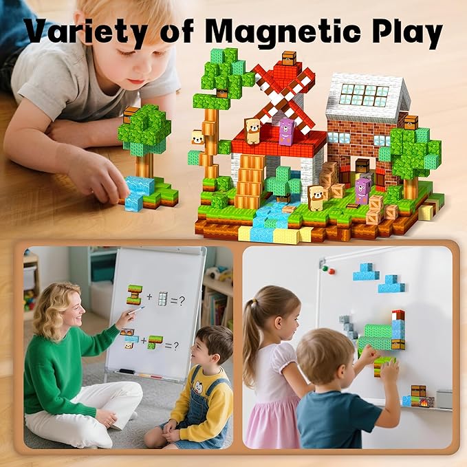 Magnetic Building Blocks-Magnetic Cubes Green Forest Set Creative Magnet Toys Blocks Stacking for Kids STEM Preschool Educational Gifts for Toddler Ages 4-8 Boys and Girls(150pcs 0.8in)