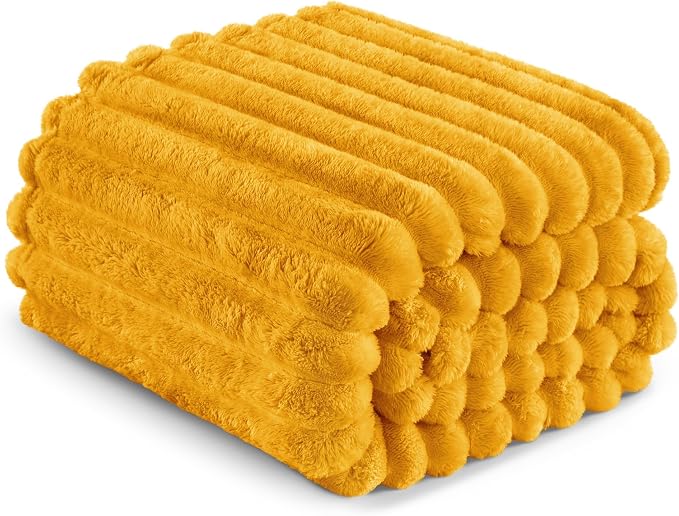 Exclusivo Mezcla Striped Queen Size Fleece Blanket for Bed, Couch, 90"x90" | Soft Breathable Cozy Bed Blankets, Lightweight Plush Fluffy Fuzzy Jacquard Decorative Blankets