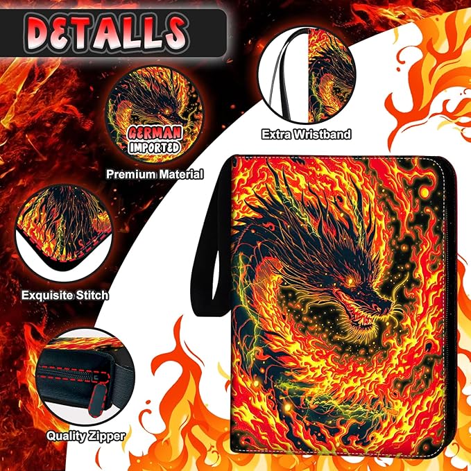 1008 Card Binder 9 Pocket Trading Card Binder with 56 Page 3-Ring Removable Sleeves, High Storage Waterproof Card Holder Collection Card Album Carrying Organizer Case for MTG TCG Cards - Double Dragon