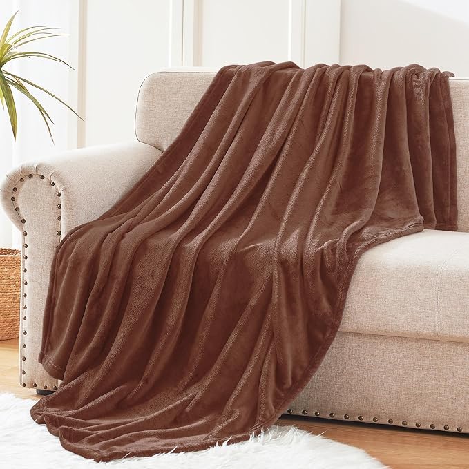 Exclusivo Mezcla Soft Large Fleece Throw Blanket for Couch, Brown | 50x70 Inches, Double-Sided Brushed Flannel, Lightweight Plush Cozy Blanket for Home Decor, All Season, Machine Washable