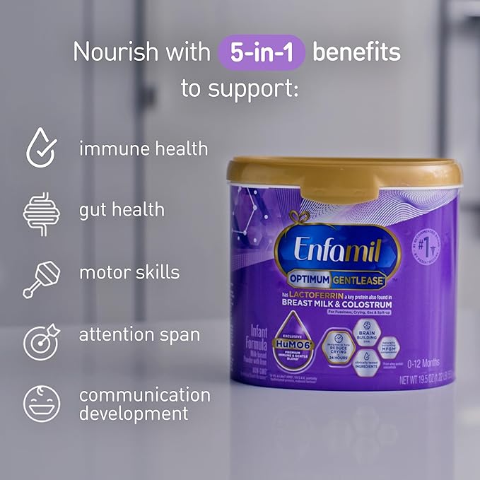 Enfamil Optimum Gentlease Baby Formula, Our Closest Formula to Breast Milk For Fussiness, Crying, Gas & Spit-up, Immune-Supporting Lactoferrin also found in Breast Milk, 19.5 Oz (Pack of 2)