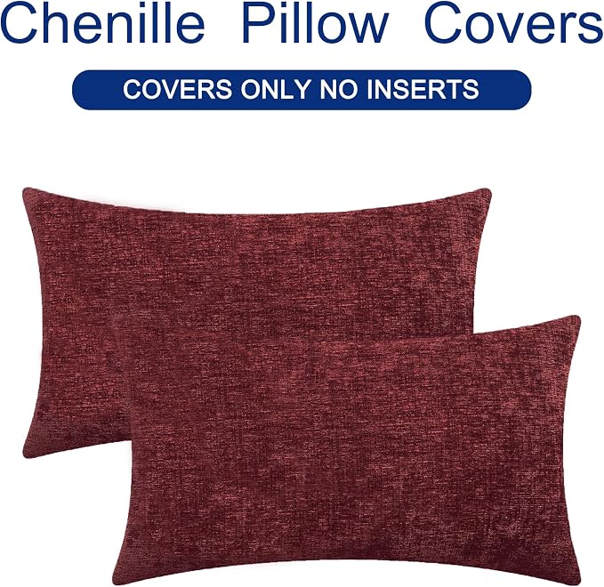 CaliTime Decorative Couch Throw Pillow Covers 26 X 16 Inches Burgundy | Pack of 2, Cozy Chenille Cushion Cases for Sofa Bed Living Room Farmhouse Home