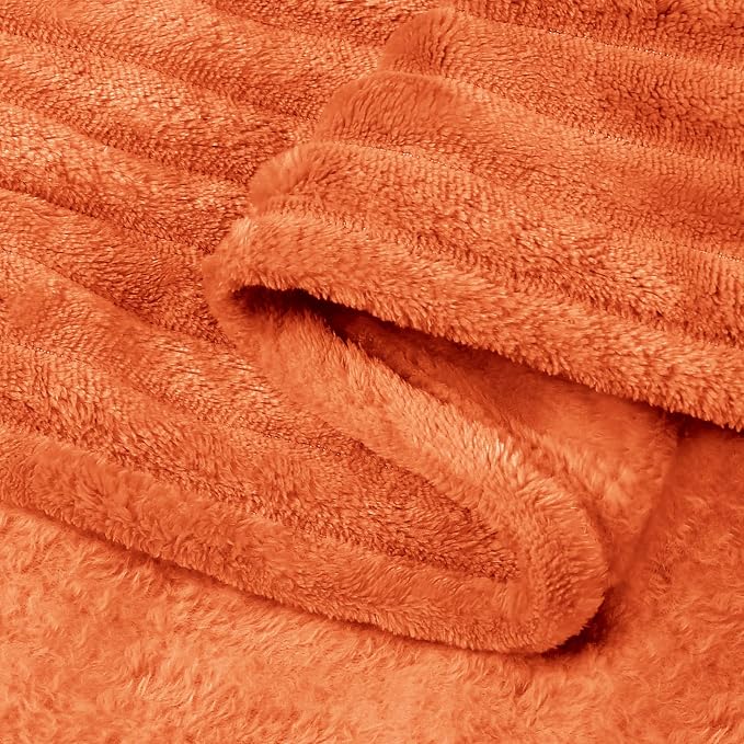 BEDELITE 3D Ribbed Burt Orange Fleece Twin Fall Blanket for Bed, 60x80 Inch | Soft Warm Decorative Fluffy Blanket, Cozy Plush Lightweight Fuzzy Throw Blanket for Couch Sofa Fall Decor, Gift for Women
