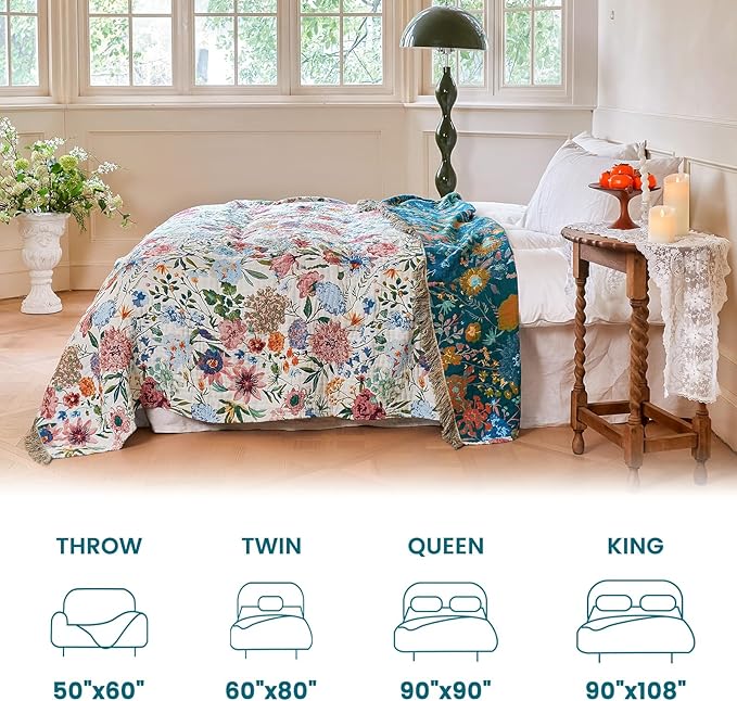 MSGKV Boho Throw Blanket 60"x80" Summer Cotton Orchid Blanket for Couch | Muslin Throw, Orchid Floral Pattern, Reversible Woven, Lightweight Comfort, Farmhouse Decor, All Seasons, Machine Washable