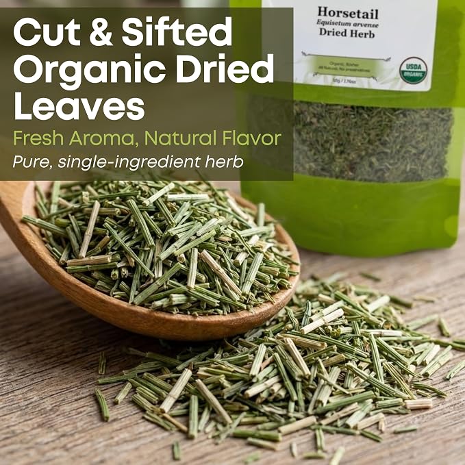 Biokoma Organic Horsetail Herb Tea 50g (Shavegrass) – Supports Healthy Hair, Skin and Nails – USDA Certified Organic Loose Dried Leaves in Resealable Pouch, No Additives, Kosher