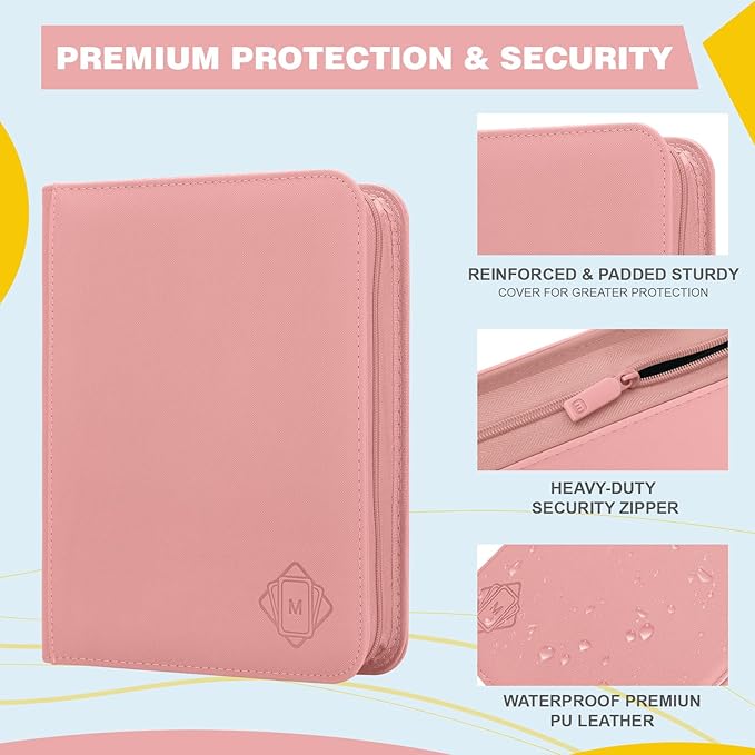 Toploader Binder,4-Pocket Side Load Trading Card Album, Holds 128 Cards with Double-Sided Pockets for MTG, Sports Cards, Top Loader Storage