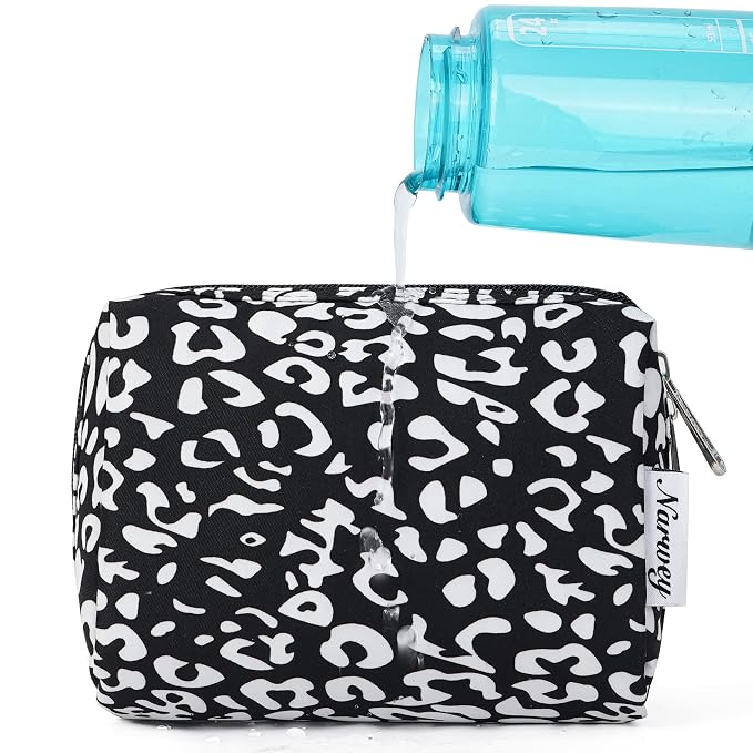 Narwey Small Cheetah Makeup Bag for Purse Mini Cosmetic Bag Travel Makeup Pouch Zipper Pouch Cute Make up Bags with Compartments for Women Girls (Black Leopard, Small)