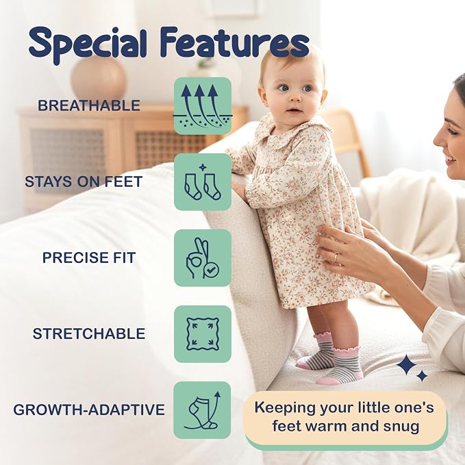 Mother's Choice Organic Cotton Baby Socks 6–12 Months, 12 Pairs Socks Boys Cotton Socks Soft Hypoallergenic Breathable Gentle On Baby Skin Comfortable Daily Wear Essentials For Newborns