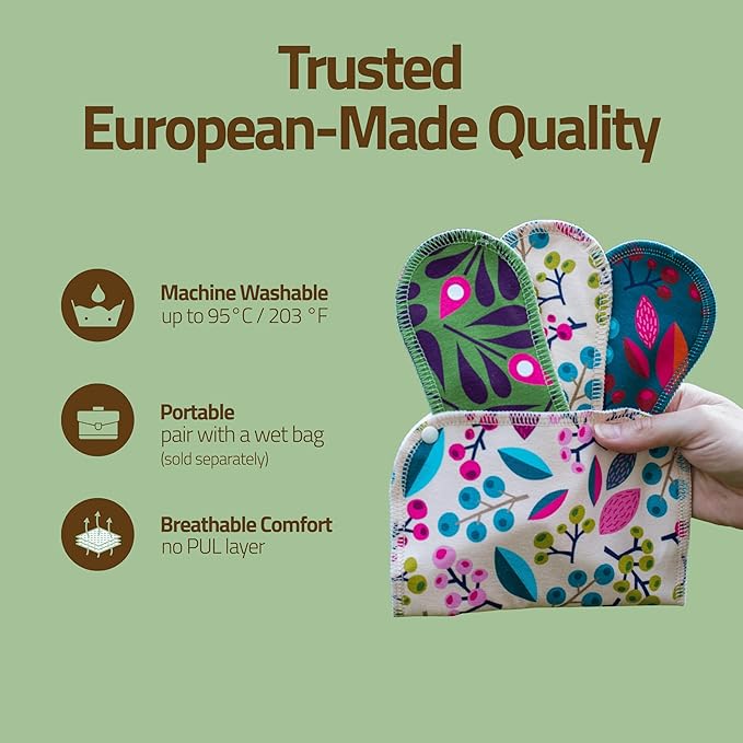 Made in EU - Ultra-Thin Reusable Panty Liners (Medium, 7-Pack) – High-Temp Washable Cloth Panty Liners for Women – Durable & Breathable Organic Cotton Keeps You Fresh & Dry for Daily Vaginal Discharge