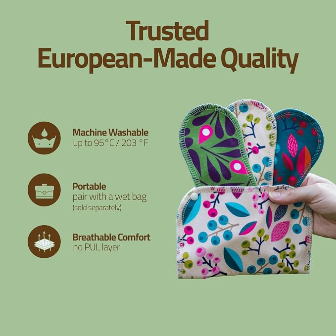 Made in EU - Ultra-Thin Reusable Panty Liners (Medium, 7-Pack) – High-Temp Washable Cloth Panty Liners for Women – Secure & Breathable Organic Viscose Keeps You Fresh & Dry for Daily Vaginal Discharge