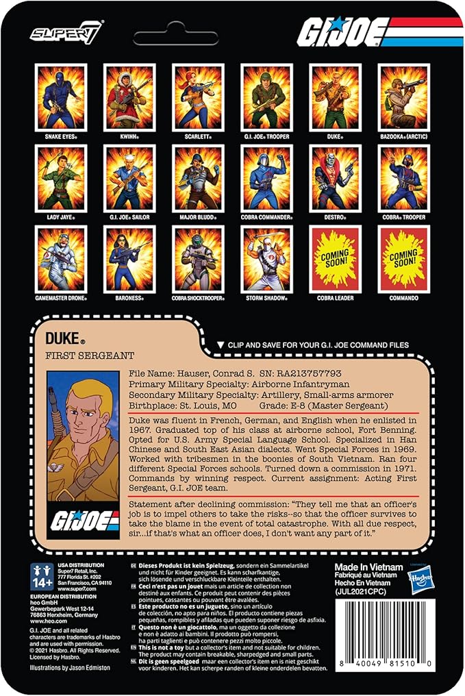 Super7 G.I. Joe Duke - 3.75" G.I. Joe Action Figure with Accessory Classic Cartoon Collectibles and Retro Toys