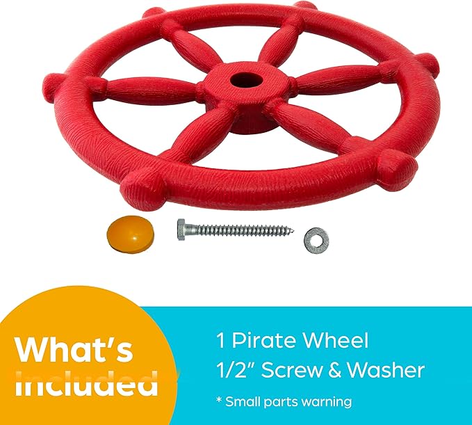 Jungle Gym Kingdom Swing Set Accessories - Pirate Ship Steering Wheel for Kids Outdoor Playhouse, Treehouse & Backyard Playset - Playground Equipment (Red)