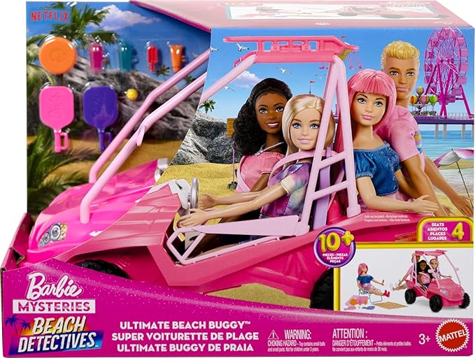 Barbie Mysteries: Beach Detectives Playset with Beach Buggy Toy Car & 10+ Accessories, Including Beach Chair & Towel