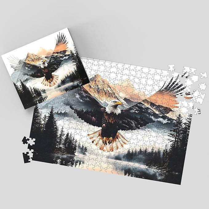 500 Piece Puzzles for Adults, Eagles Jigsaw Puzzles - Eagle's Embrace, Impossible Landscape Puzzles, Finished Size 20.47 * 14.96”, with 1:1 Poster, Letter on The Back