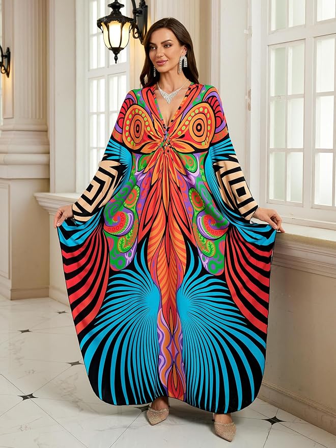 Mumu Dresses for Women Plus Size, Bohemian Kaftan Beach Cover Up Long Maxi Nightgown Soft Loungewear