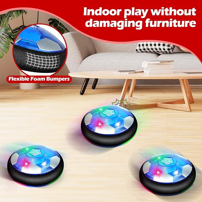 3-in-1 Hover Soccer Ball Set, Including 2 LED Hover Hockey and Soccer Ball Toys, Indoor Red & White Goals, Sports Game Toy, Soccer Gift for 4-8, 8-12 Years Old Boys