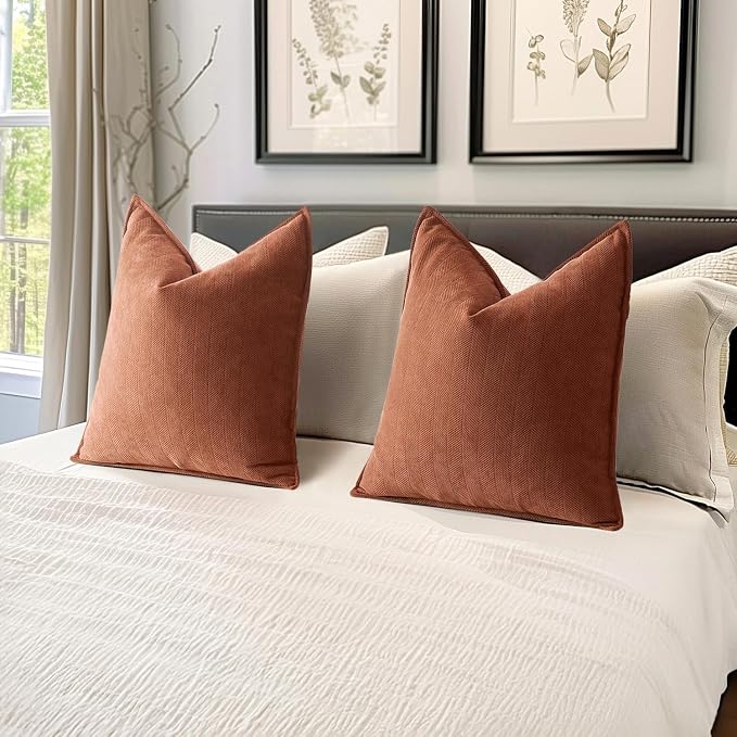 MIULEE Pack of 2 Fall Burnt Orange Decorative Chenille Pillow Covers 20x20 | Soft Couch Throw Pillows,Farmhouse Cushion Covers with Elegant Design for Sofa,Bedroom,Living Room,Spring Home Decor