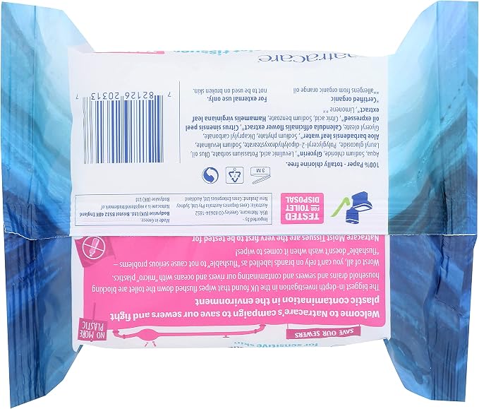 NATRACARE Safe To Flush Moist Tissues 30 Count, 30 CT (Pack of 4)