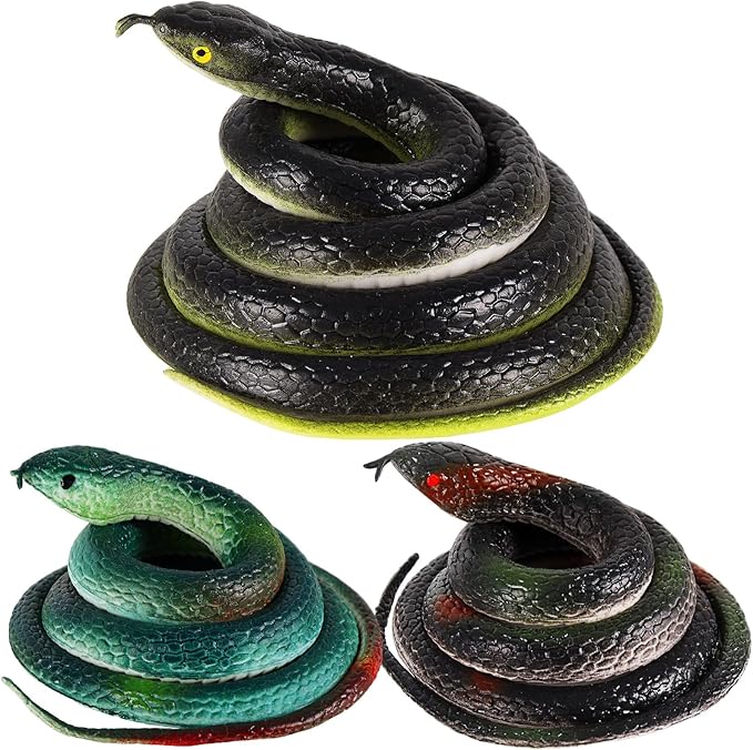 3 Pcs Realistic Rubber Snakes Colorful, Plastic Snakes, Prank Snake Toys for Party, Tricking People, Kids Playing, Garden Props Decorations, Assorted Sizes
