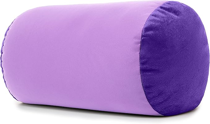 Microbead Bolster Neck Roll Pillow, Gently On Body, Head, Neck & Shoulders No Pain Rest, Relax Sleep - Silky Feel Prevent Wrinkles & Hair Breakage - Lightweight Cylinder, 14" x 8", Paril Purple