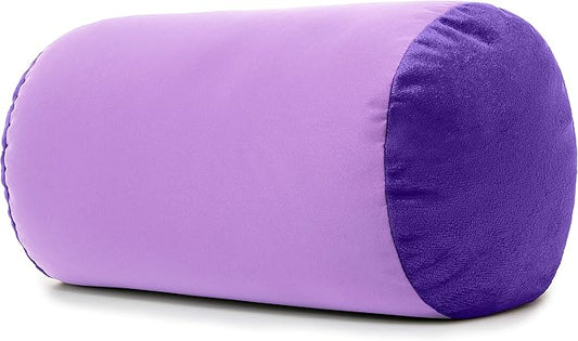 Microbead Bolster Neck Roll Pillow, Gently On Body, Head, Neck & Shoulders No Pain Rest, Relax Sleep - Silky Feel Prevent Wrinkles & Hair Breakage - Lightweight Cylinder, 14" x 8", Paril Purple