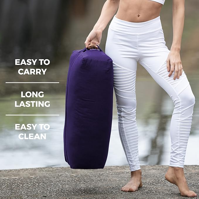 Extra Firm Large Yoga Bolster, 24" x 12" x 6" Cinched OR Zippered Yoga Pillow, Rectangular Cotton Cushion With Removable Cover for Studios, 1 Pack or 2 Pack