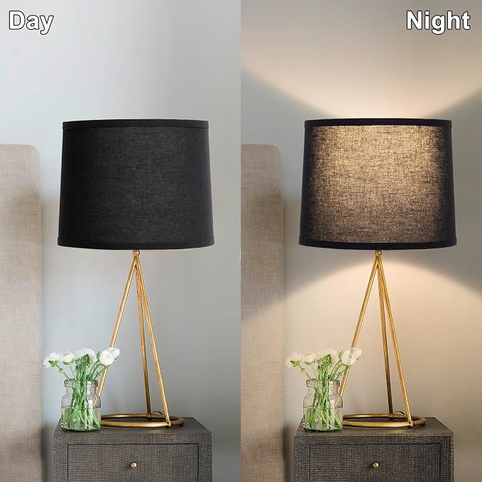 Black Lamp Shades Set of 2, 11.6"Top x 12.6"Bottom x 9.8"High Medium | Drum Lamp Shades for Table Lamps Floor Lamps Wall Lamps, Replacement Lampshades, Spider, Harp Holders Included, Easy Assembly