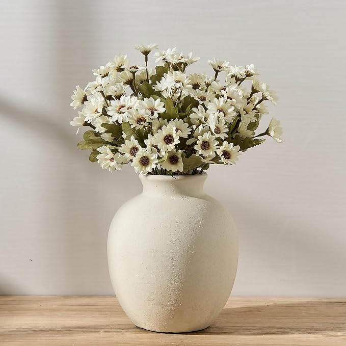 SIDUCAL Ceramic Decorative Flower Vase | 7.48 Inch Pottery Rustic Farmhouse Boho Vase for Home Decor, Table, Living Room, Bathroom, Coffee Desk, Shelf, Mantel Decoration, Wedding, White