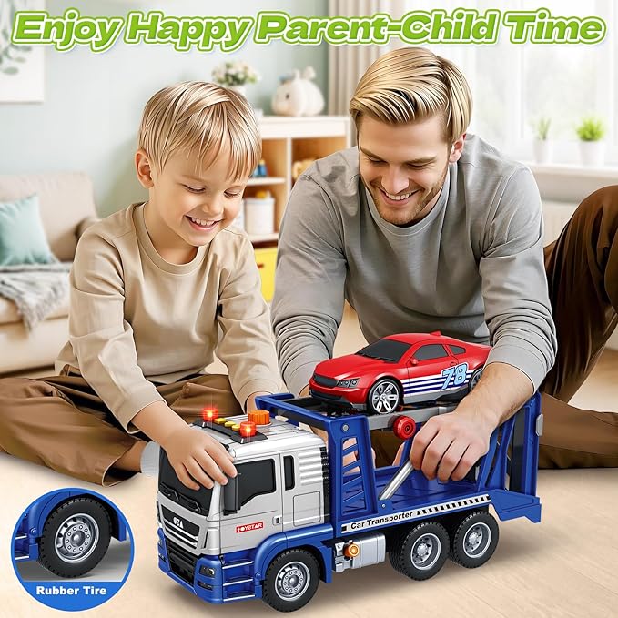 SpringFlower 3 4 5 6 7 8 Years Old Boys Truck Toy, Transport Cars Carrier Truck with Racing Car, Toddler Boy Vehicle Toy with Lights Sounds, Boys Girls Christmas Birthday Gifts