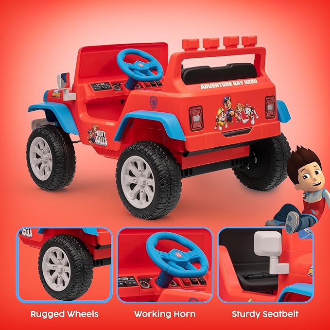 Paw Patrol - 12V Kids Ride On Jeep with Rechargeable Battery, LED Headlights, Press-Button Start, Durable Wheels, Forward & Reverse Drive, Contoured Seat