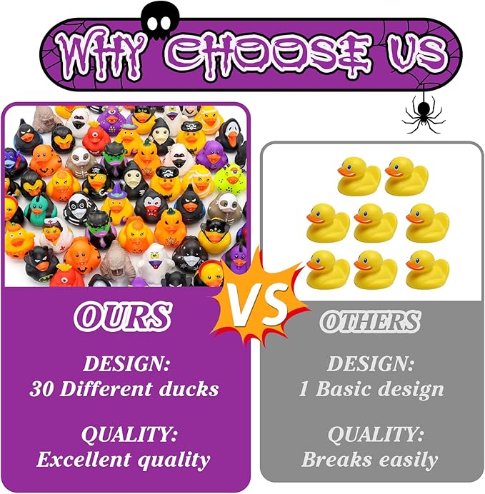 30 Pack Halloween Rubber Ducks-2.3 Inch Bulk Floater Ducks for Ducking Assortment Rubber Duckies for Kids Baby Bath Toys,Birthday Gifts Party Favors Summer Beach Pool Activity Toys