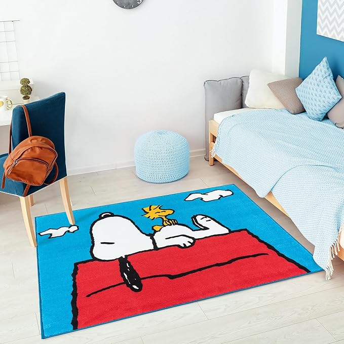 Gertmenian Peanuts Indoor Area Rug - 3x5 Small, Non-Slip, Ideal for Children in Bedroom, Game Room, Classroom, Nursery or Play Area - Snoopy, Blue/White, 28025