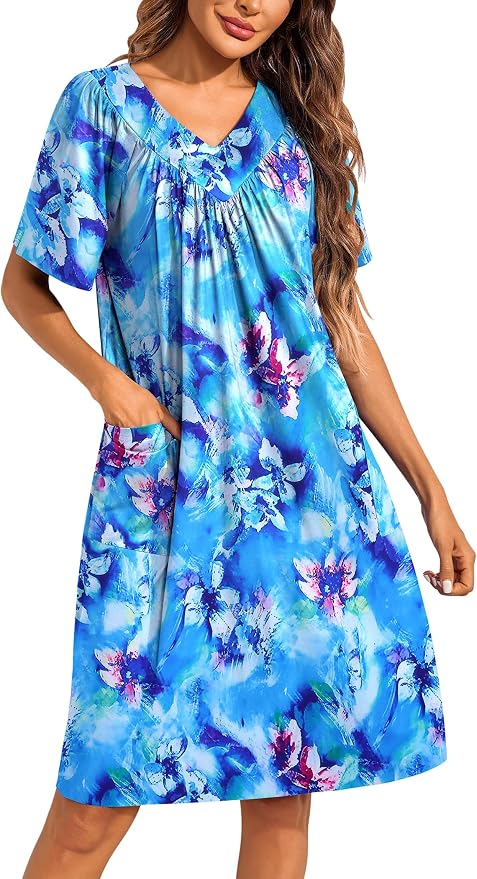 Ekouaer Womens House Dress Floral Print Moo Moos Nightgowns Moomoo Dresses Mumus with Pockets