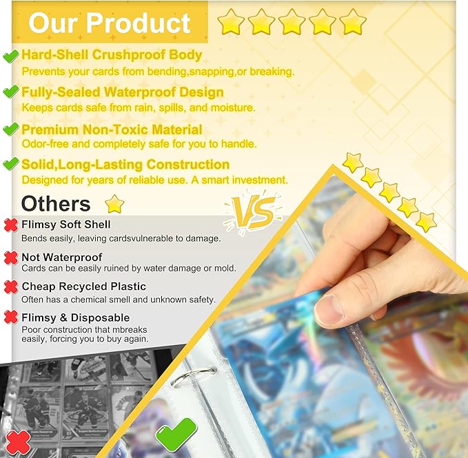 Portable 4-Pocket Trading Card Binder, 400 Pockets with 50 Removable Sleeves, Portable Collector Album with Zipper for TCG, Sport & Game Cards Prime