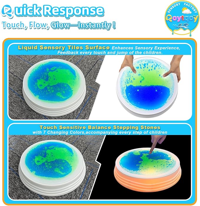 Liquid Light Up Stepping Stones - 1 Pack Round Liquid Sensory Balance Stones for Kids 3 Age Up